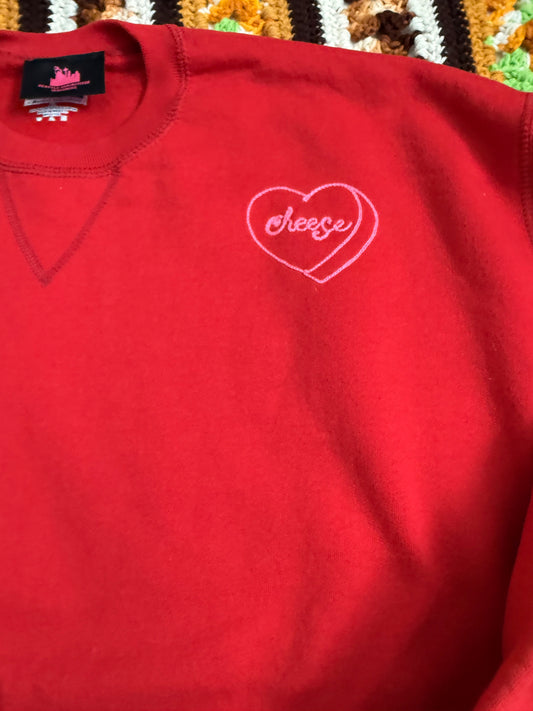 I <3 Cheese Red + Neon Pink Vintage Crewneck - XL