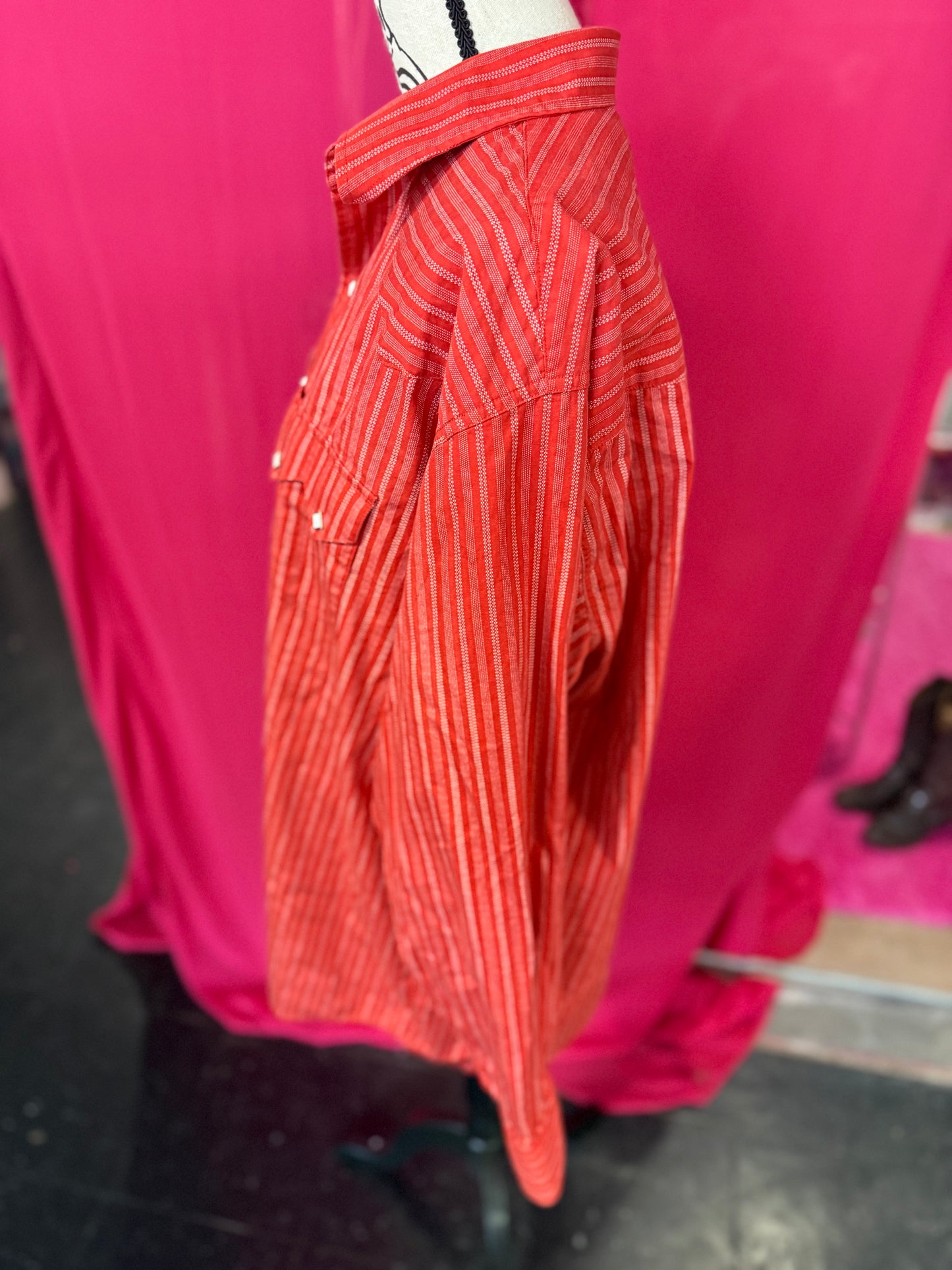 Red + Orange Striped Rodeo Style Western Diamond Pearl Snap