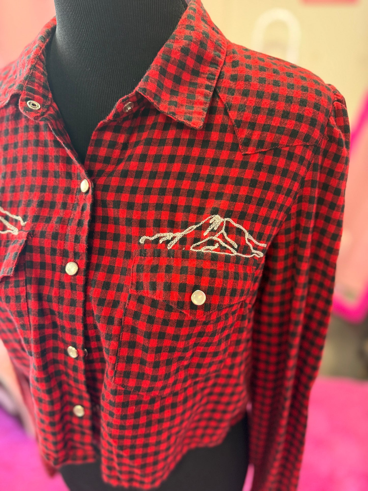 The Mountains Are Out Buffalo Plaid Long Sleeve Pearl Snap Crop