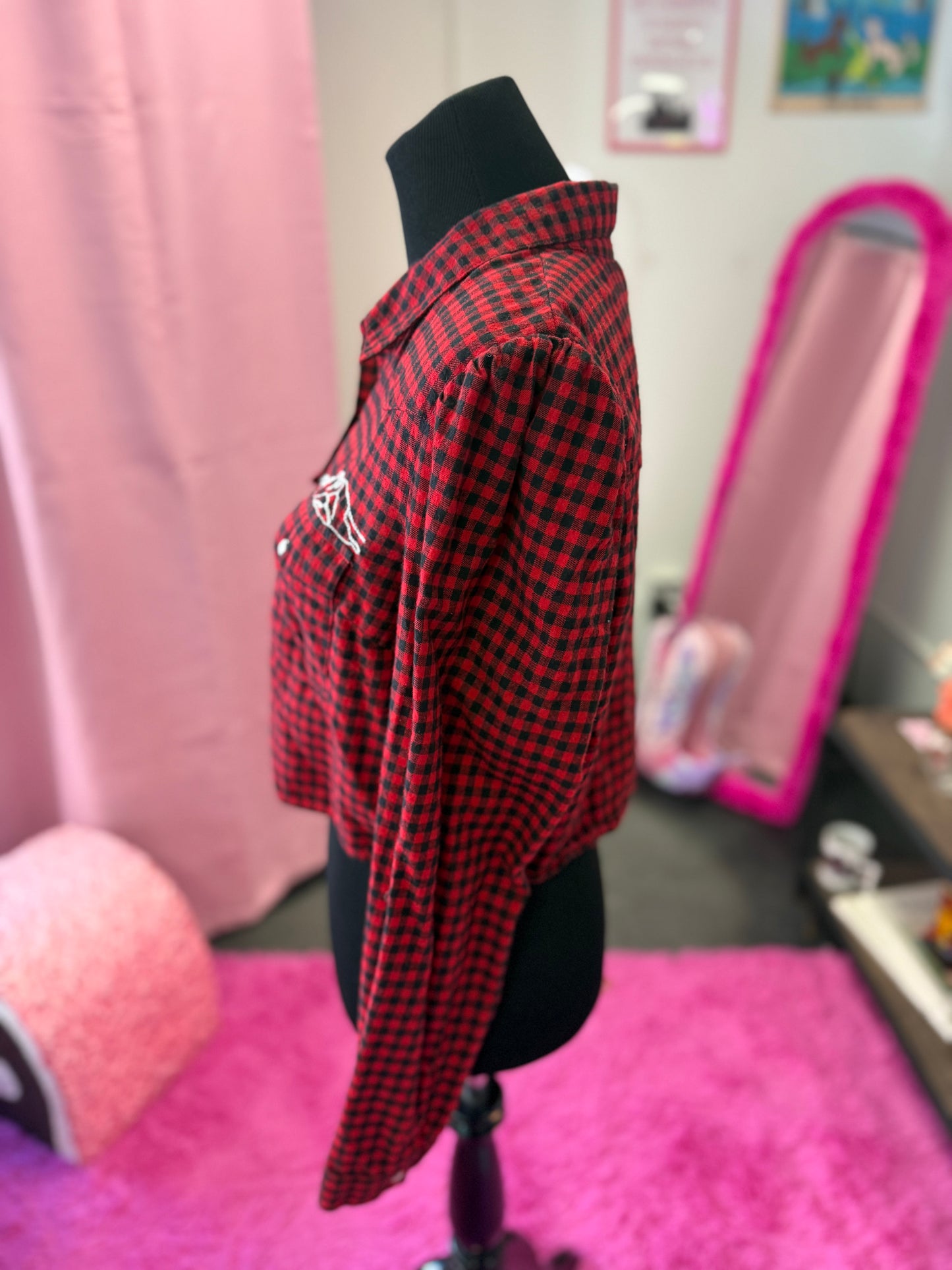 The Mountains Are Out Buffalo Plaid Long Sleeve Pearl Snap Crop
