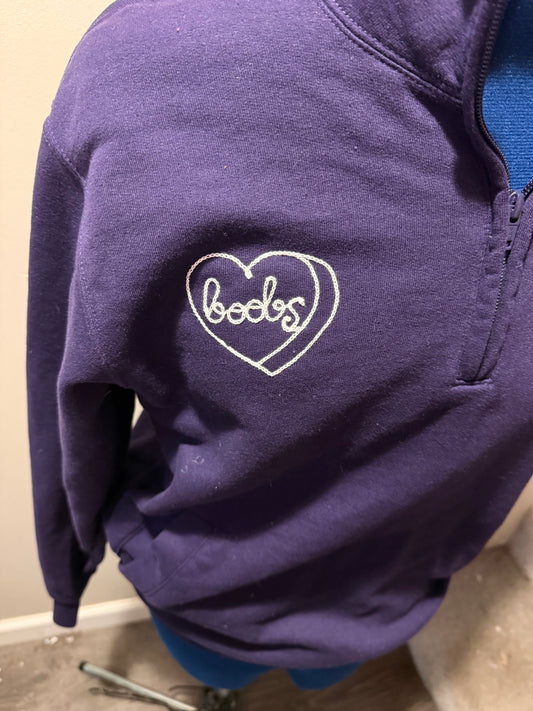 I <3 Boobs Vintage Purple Quarter Zip Crewneck Sweatshirt - Small