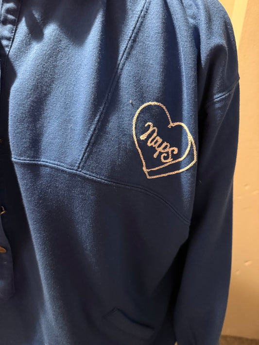 I <3 Naps Vintage Blue + White Half-Snap Collared Sweatshirt - Large