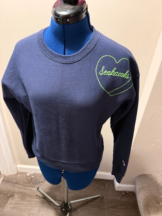 I <3 the Seahawks VTG Blue Crewneck Pullover Sweatshirt - SM