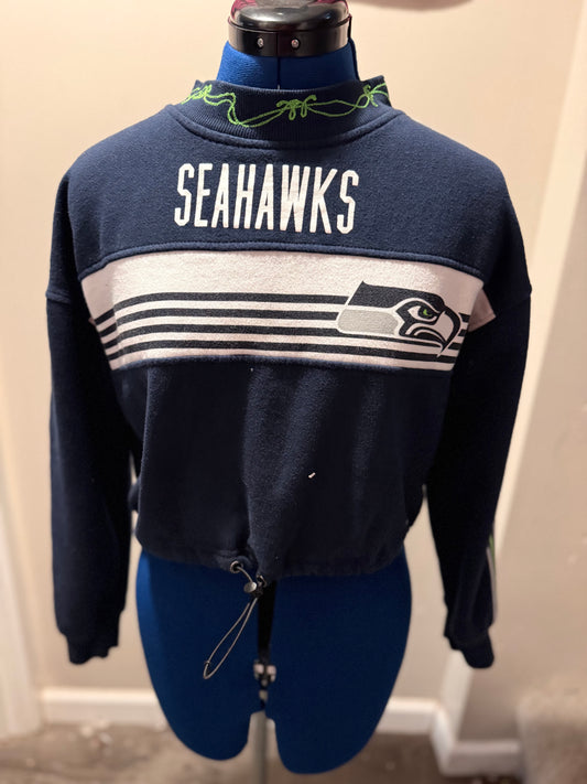 Seattle Seahawks Mockneck Crop L/S Crewneck with Barbed Wire - MD