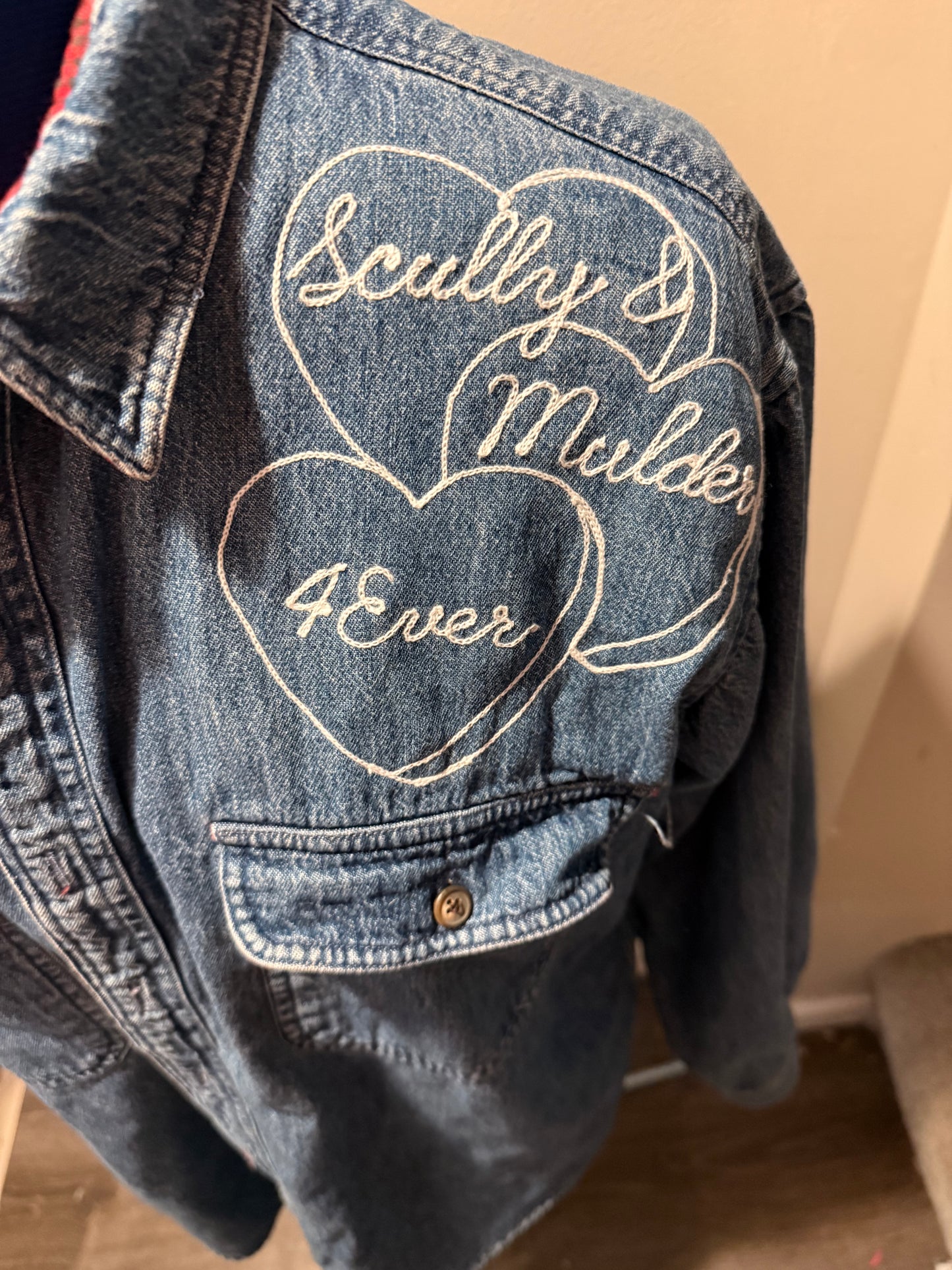 Scully & Mulder 4Ever Hearts VTG Flannel-Lined Denim Shacket - Large