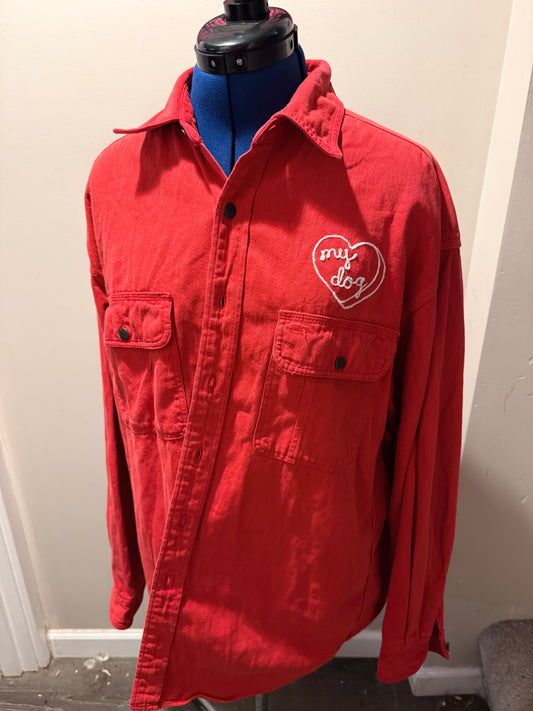 I <3 My Dog Vintage Red Denim Button-Up Chore Coat - Large