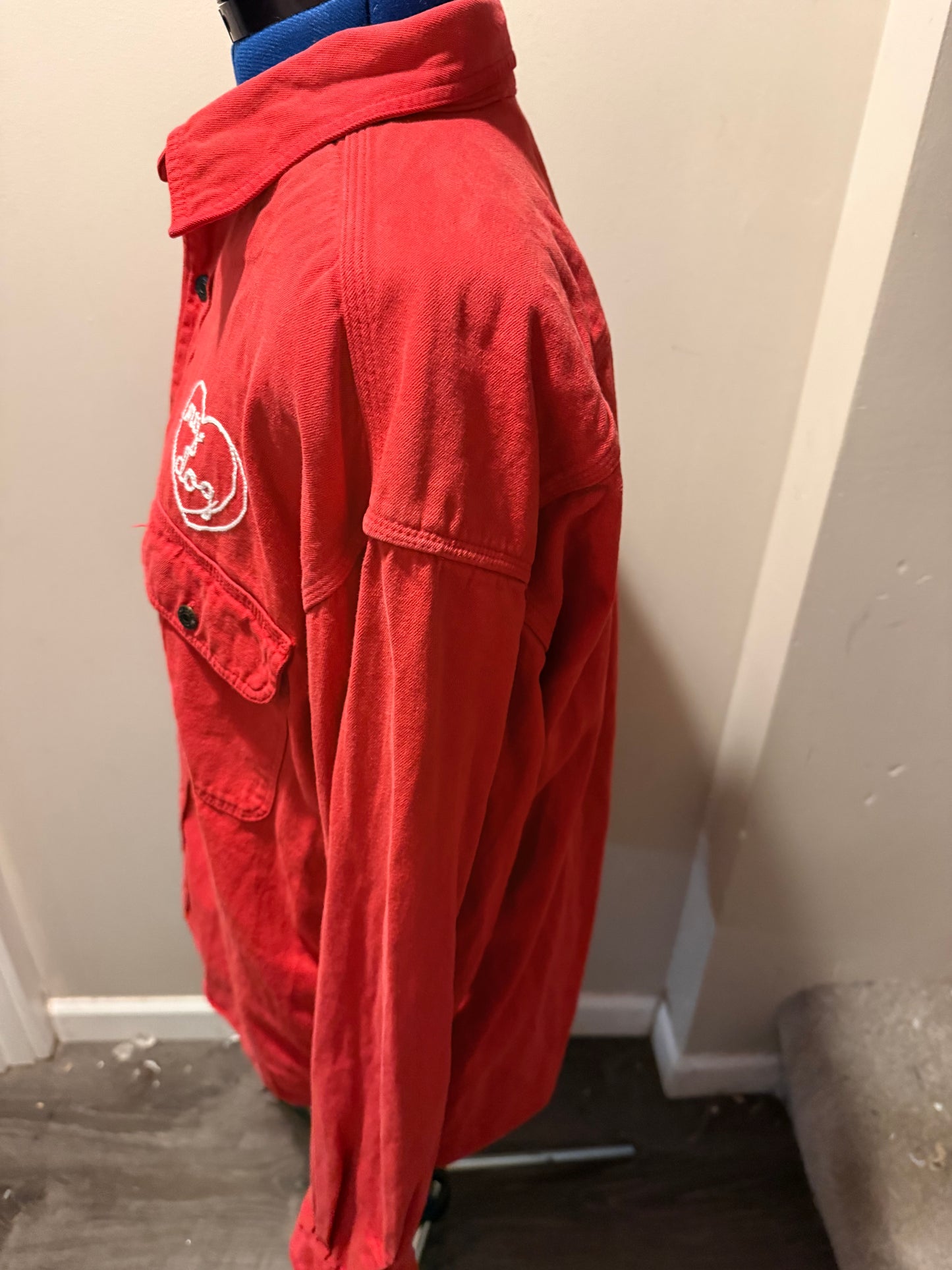 I <3 My Dog Vintage Red Denim Button-Up Chore Coat - Large