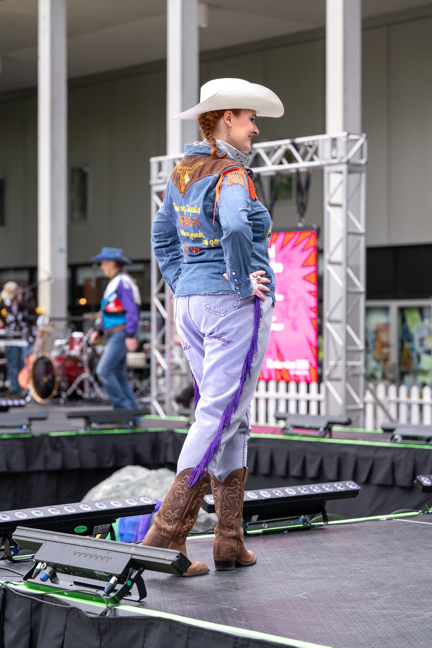 Saddle Up, Cowboy Vintage Purple Denim Chainstitched + Fringe Jeans - 38x27