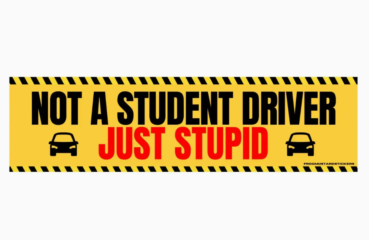 "Not a Student Driver Just Stupid" Yellow Bumper Sticker
