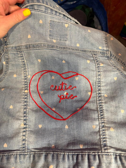 Conversation Heart "Cutie Pie" Heart Denim Jacket