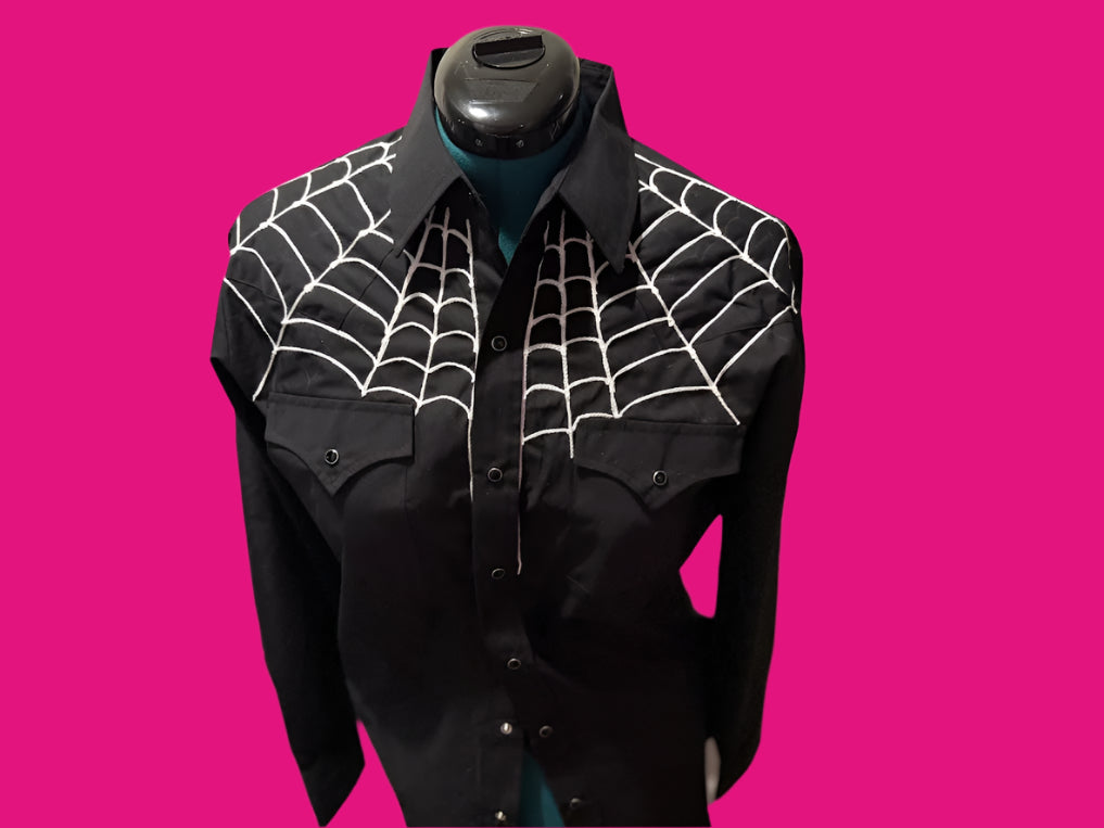 Spider Web Black Pearl Snap Western Shirt